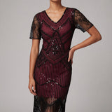 Burgundy Flapper Art Deco Dress