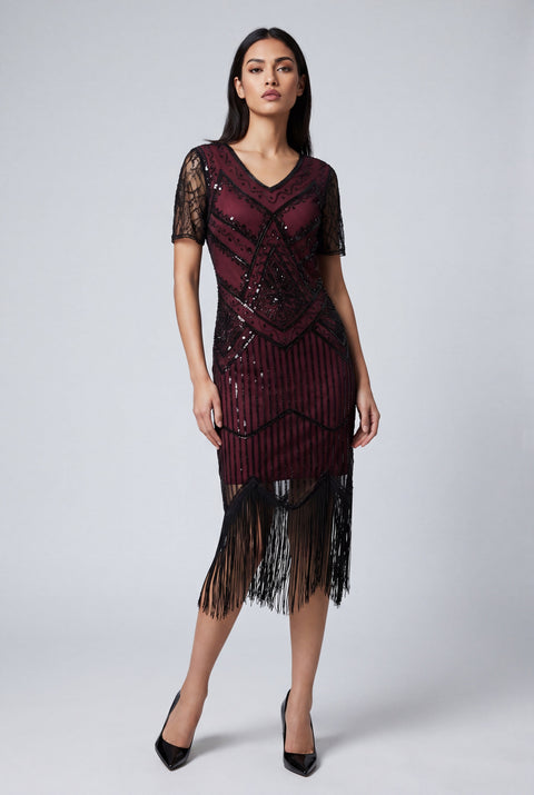 Burgundy Flapper Art Deco Dress