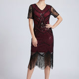 Burgundy Flapper Art Deco Dress