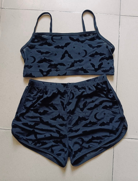 The Sinister Set - BATS - Sheer Velvet Flocked Bra & Shorts Separates