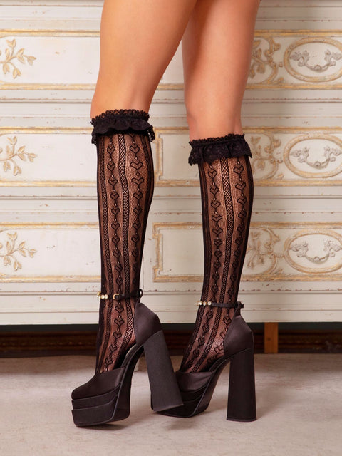 Sweetheart Ruffle Cuff Knee High Socks