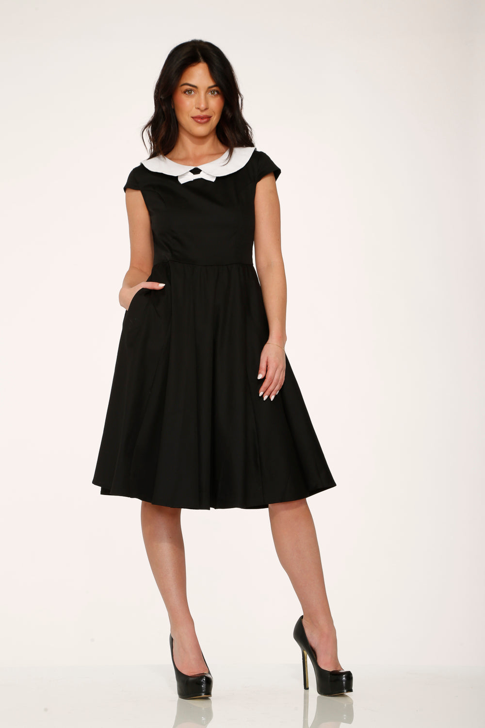 & White Collar Swing Dress