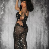 Sheer Hourglass Maxi Dress - Metallic Moon & Stars