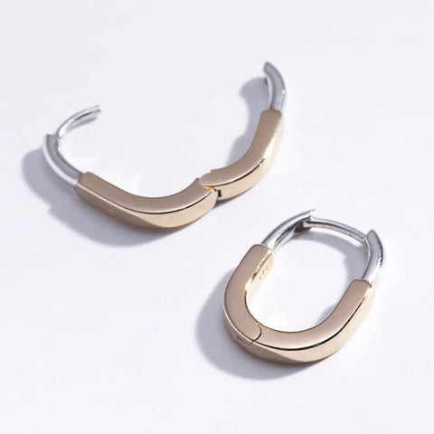 Mixed Metal Sterling Silver Huggie Hoop Earrings