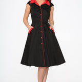 Black Red Trim Swing Dress
