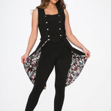 Black Floral Vest Back Split