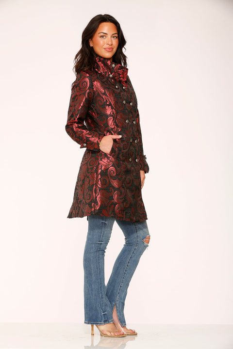 Red Brocade Women's Coat