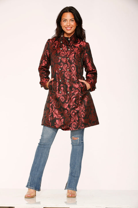 Red Brocade Women's Coat