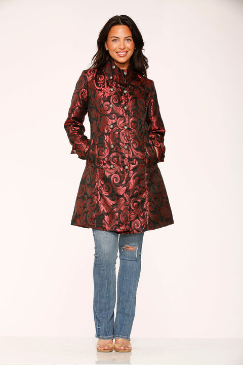 Red Brocade Women's Coat