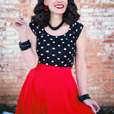 Retro Boat Neck Top in Polka Dots