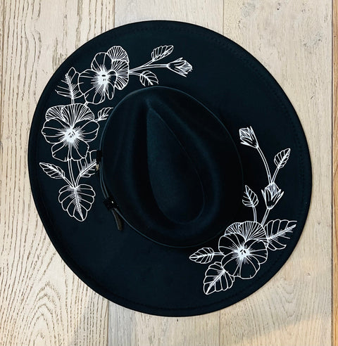 Vegan Felt Hat - XL Brim - Pansies