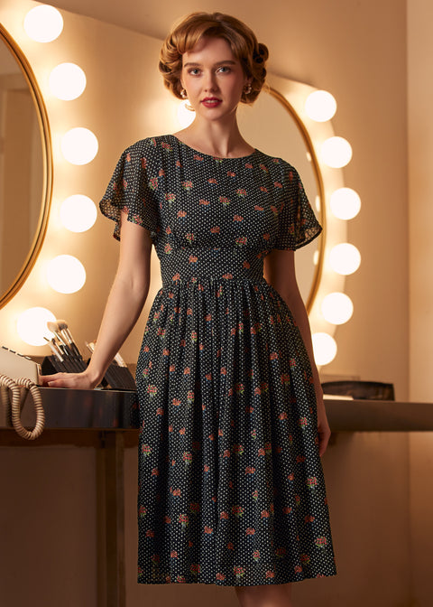Sound of the Music Cape Sleeve Dress Polka Dot Posy / XS Sound of the Music Cape Sleeve Dress Polka Dot Posy / XS