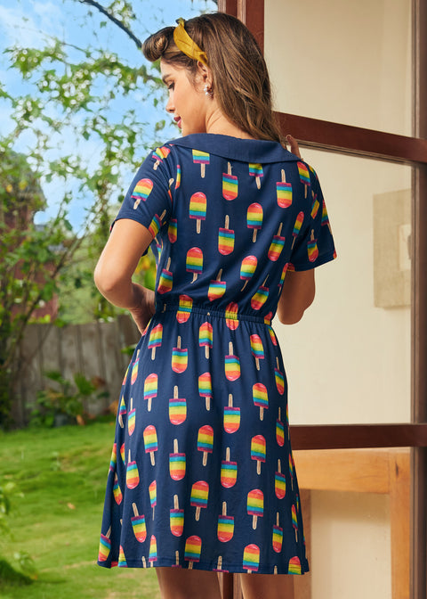 Back view of dress showing fit and A-line silhouette