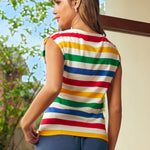 Back view of striped cotton cap sleeve tee
