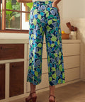 Back view of wide leg cropped palazzo pants with elastic waistband