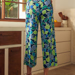 Back view of wide leg cropped palazzo pants with elastic waistband