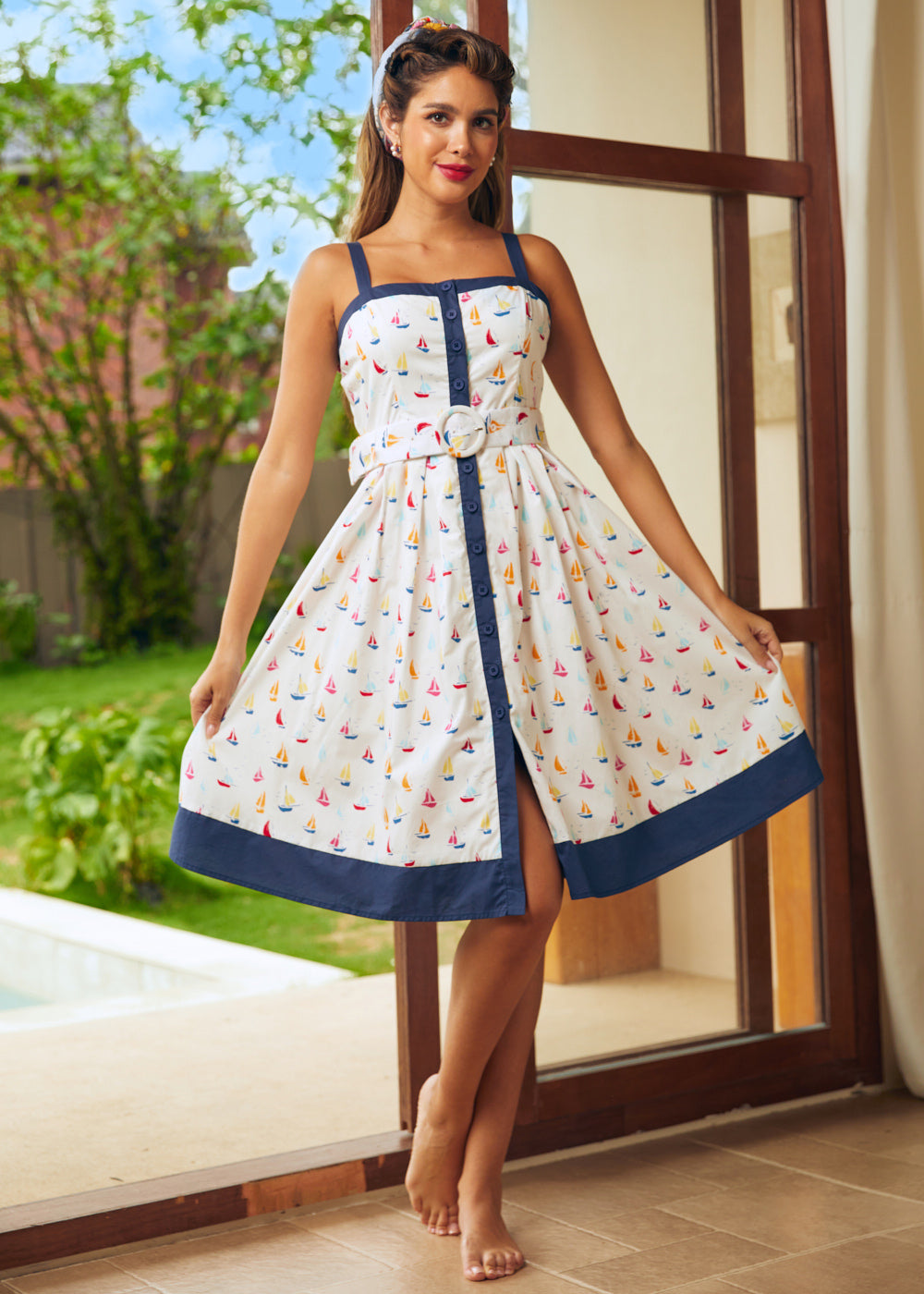 ModCloth Square Neck Fit & Flare Nautical Dress with Pockets