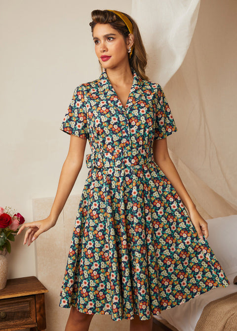 Rustic Elegance Casual Dress in Midnight Floral, Size S