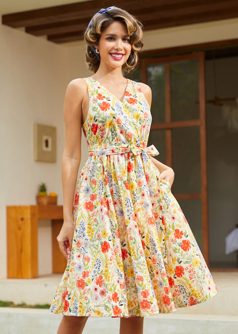 Instant Energy Faux-Wrap Dress in Sunlit Meadow, Size 3X