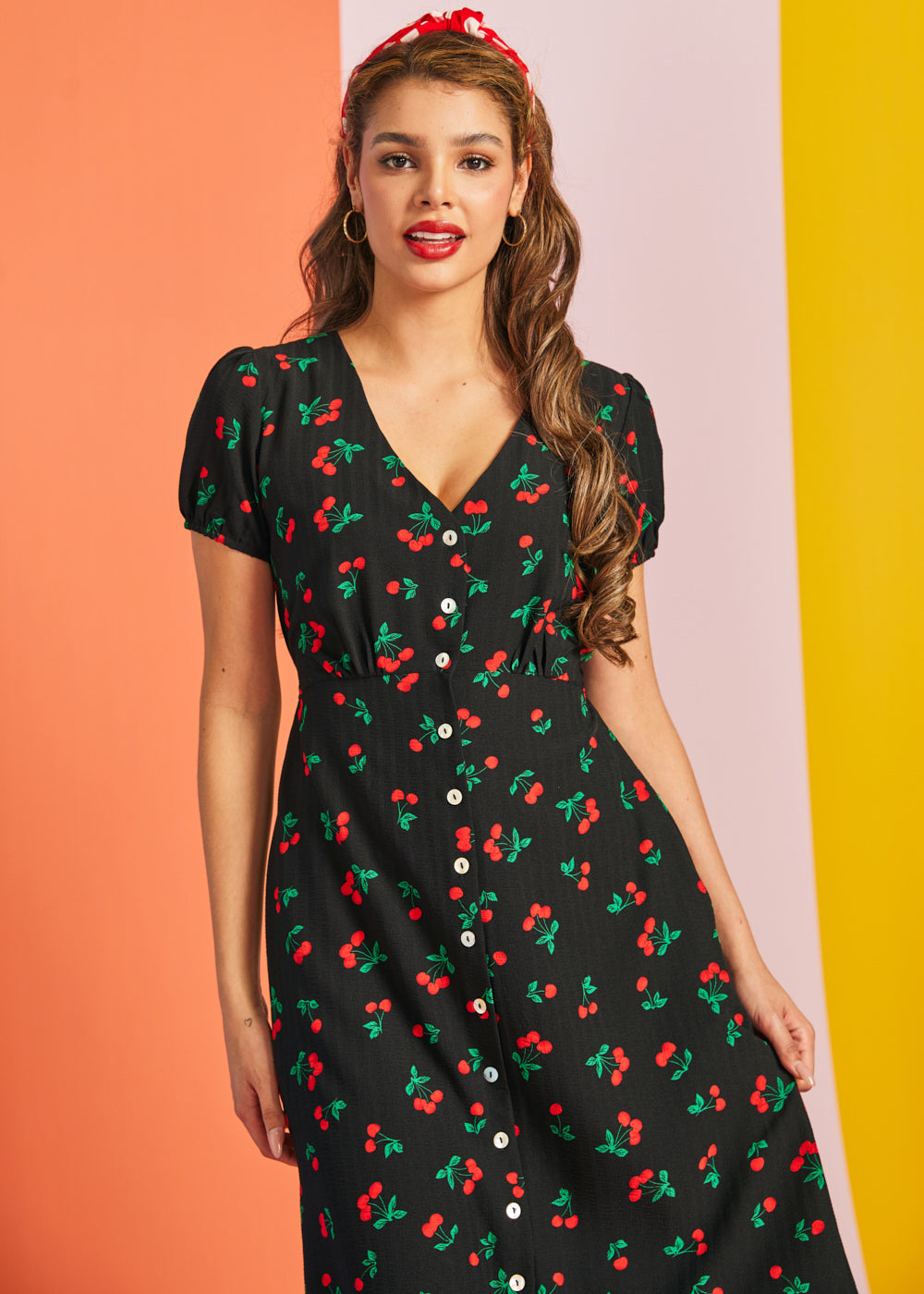 Vintage Inspired Cherry Print Midi Dress | ModCloth