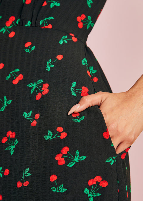 cherry print midi dress Vintage Inspired Cherry Print Midi Dress