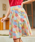 Side angle of circle skirt showing flared silhouette and movement