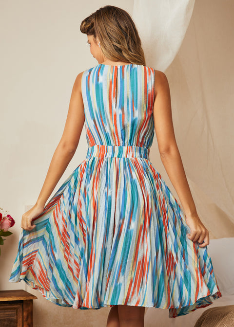 The Soda Pop Stroll Dress in Watercolor Stripe, Size 1X