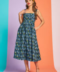 Vintage-inspired novelty ice cream cone print midi dress with pockets