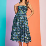 Vintage-inspired novelty ice cream cone print midi dress with pockets