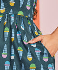 Close-up of side pocket on ice cream print cotton dress