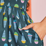 Close-up of side pocket on ice cream print cotton dress