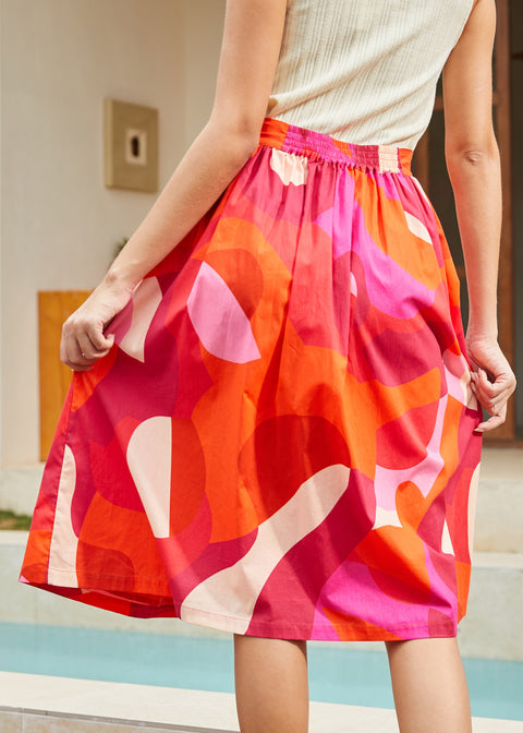 Back view showing elasticized waistband and full skirt shape