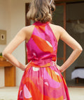 Back view of halter top showing full back coverage and tailored fit