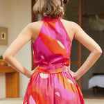 Back view of halter top showing full back coverage and tailored fit