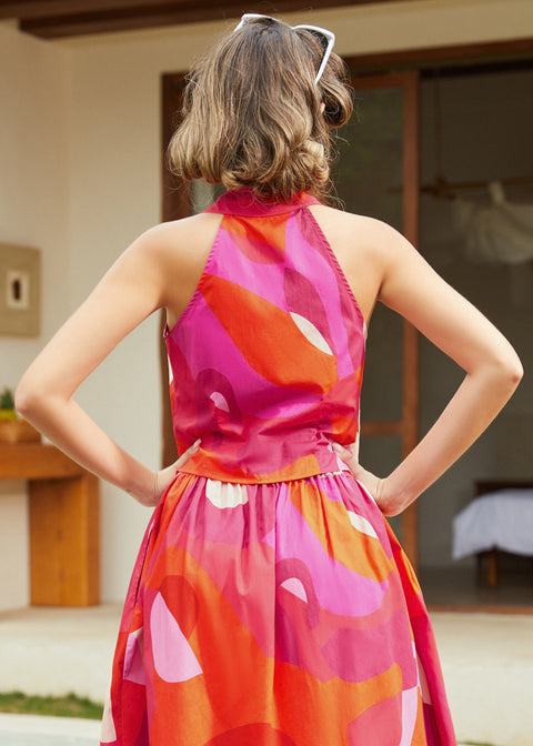 Back view of halter top showing full back coverage and tailored fit