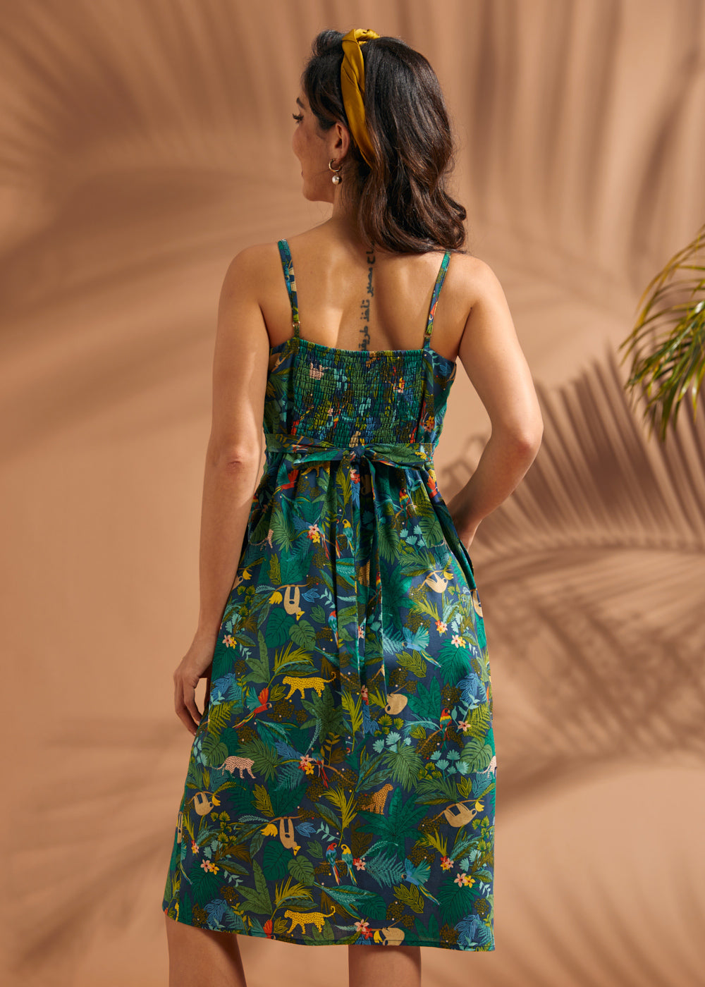 Jungle Print Cotton Faux Wrap Midi Dress with Pockets – ModCloth