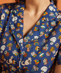 Close-up of a colorful patterned dress with collar