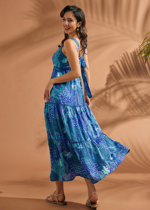 Sun-Kissed & Tiered Maxi Dress in Ocean Breeze, Size L
