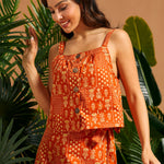 Side view of square neck cotton cami with wide straps and retro silhouette.