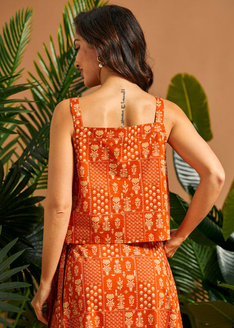 Back view of a vintage-inspired square neck cotton camisole.