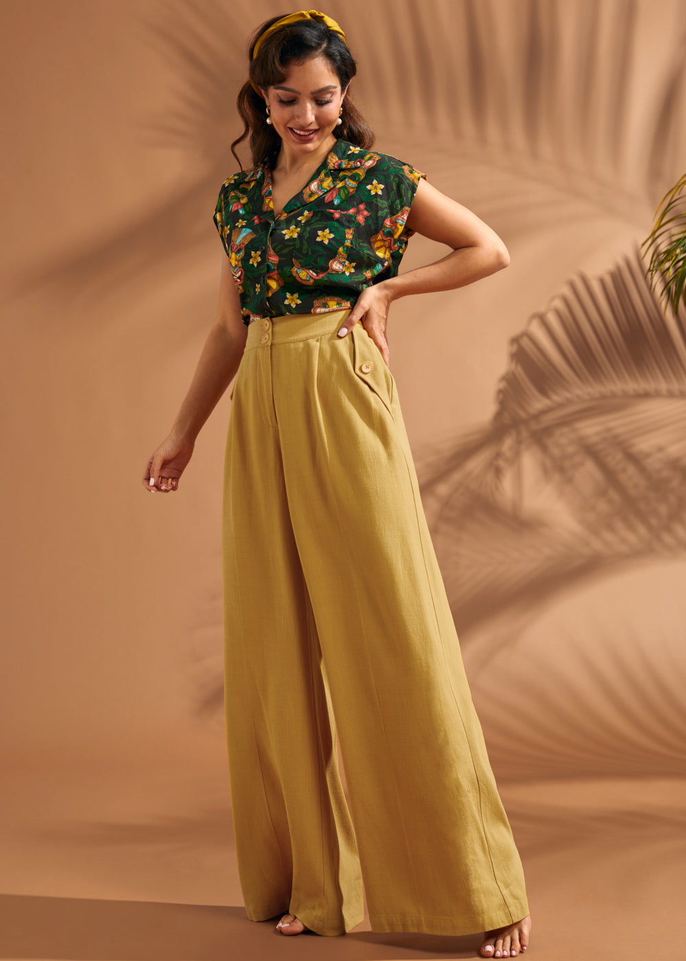 Women's High Waisted Wide Leg Linen Blend Pants with Pockets