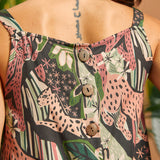 Back view of the cropped tank featuring coconut button detailing.