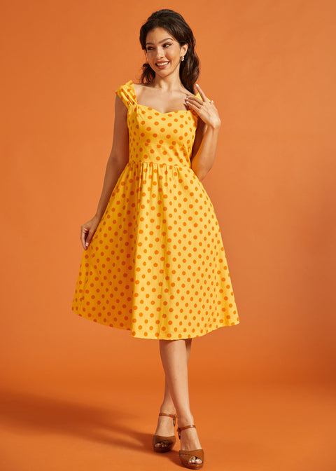 yellow polka dot midi dress Pretty With Purpose Yellow Polka Dot Dress Shop the Mint