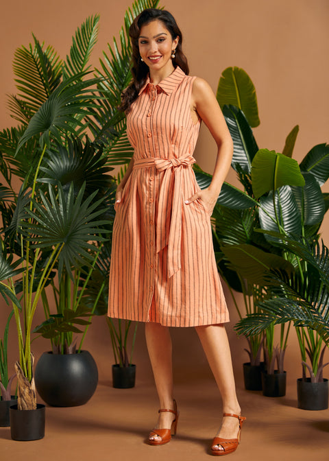 Can't Slow My Roll Shirt Dress in Pinstripe Peach, Size 1X