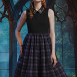 Front view of the ModCloth Evening Enchantment Fit & Flare Dress highlighting the jeweled collar, sleeveless bodice, and twirl-worthy plaid tulle skirt.
