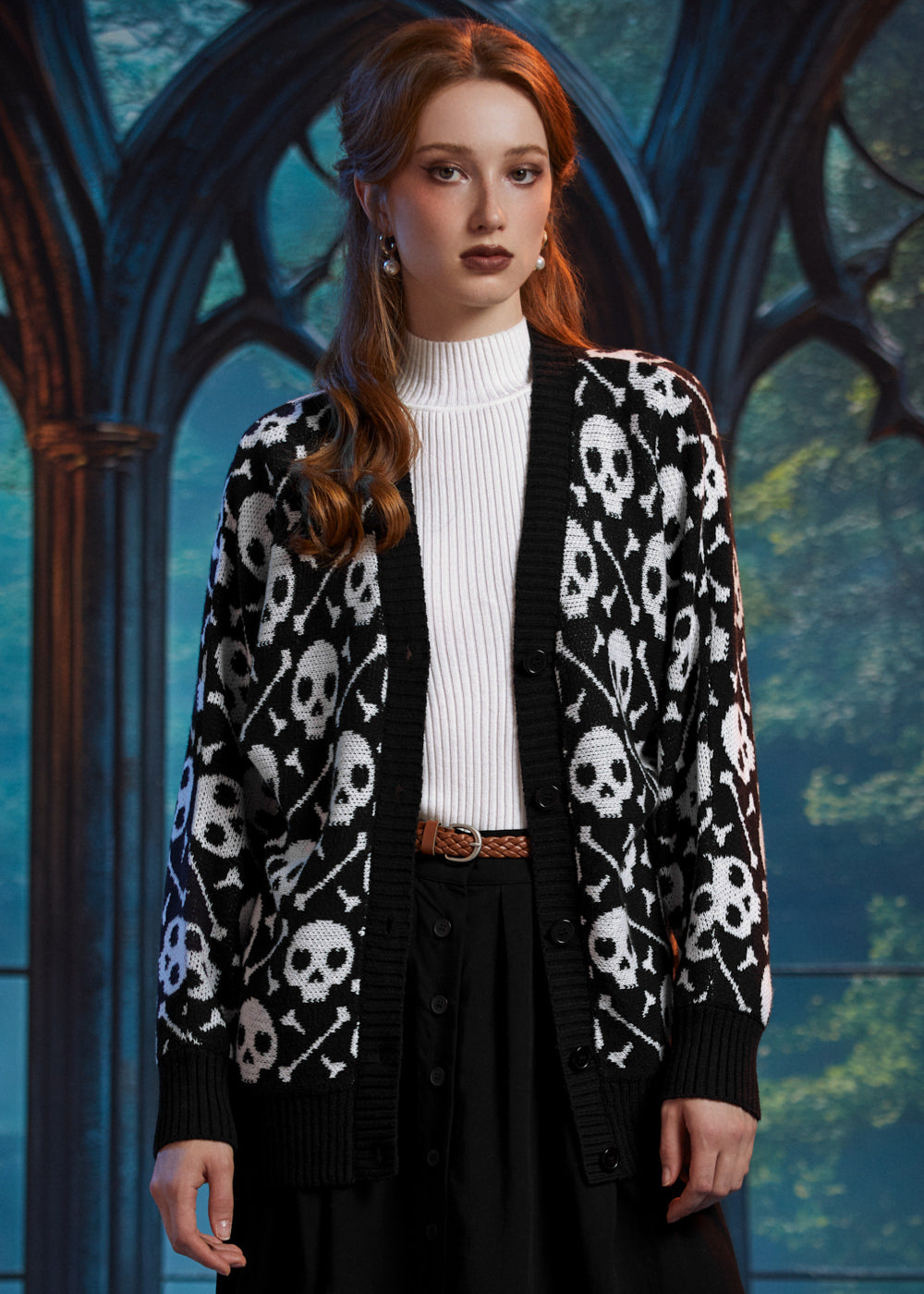 Women's Halloween Skull Cardigan Sweater Cotton Blend | ModCloth