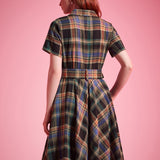 Back view of Rustic Elegance Casual Dress in Harvest Tartan