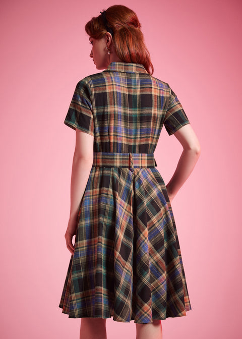 Back view of Rustic Elegance Casual Dress in Harvest Tartan