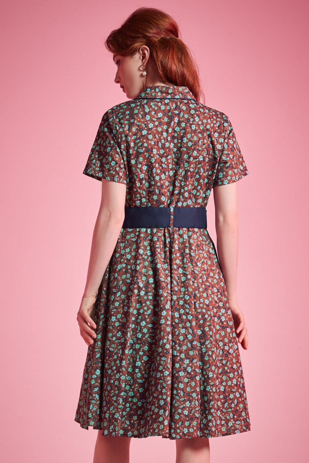 Back view of Rustic Elegance Casual Dress in Willow Bloom