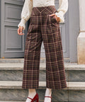 Women's vintage inspired plaid culotte pants with high waist and cropped wide leg